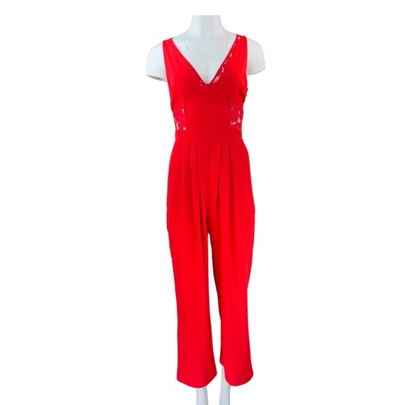 Red Sleeveless Jumpsuit with Lace Detail - Picture 1 of 2